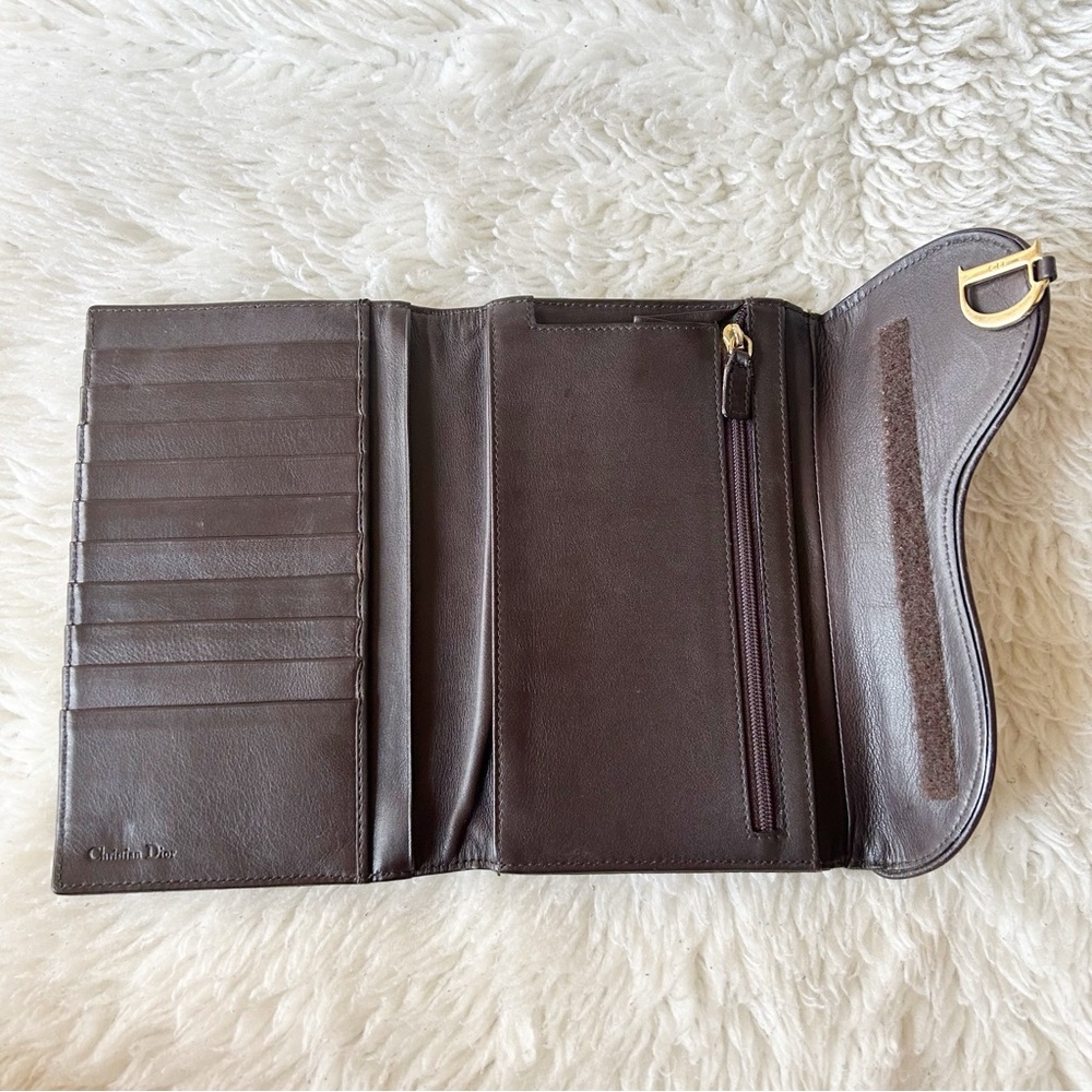 Dior Saddle Wallet Vintage Dark Brown Ostrich Leather - Picture 11 of 12